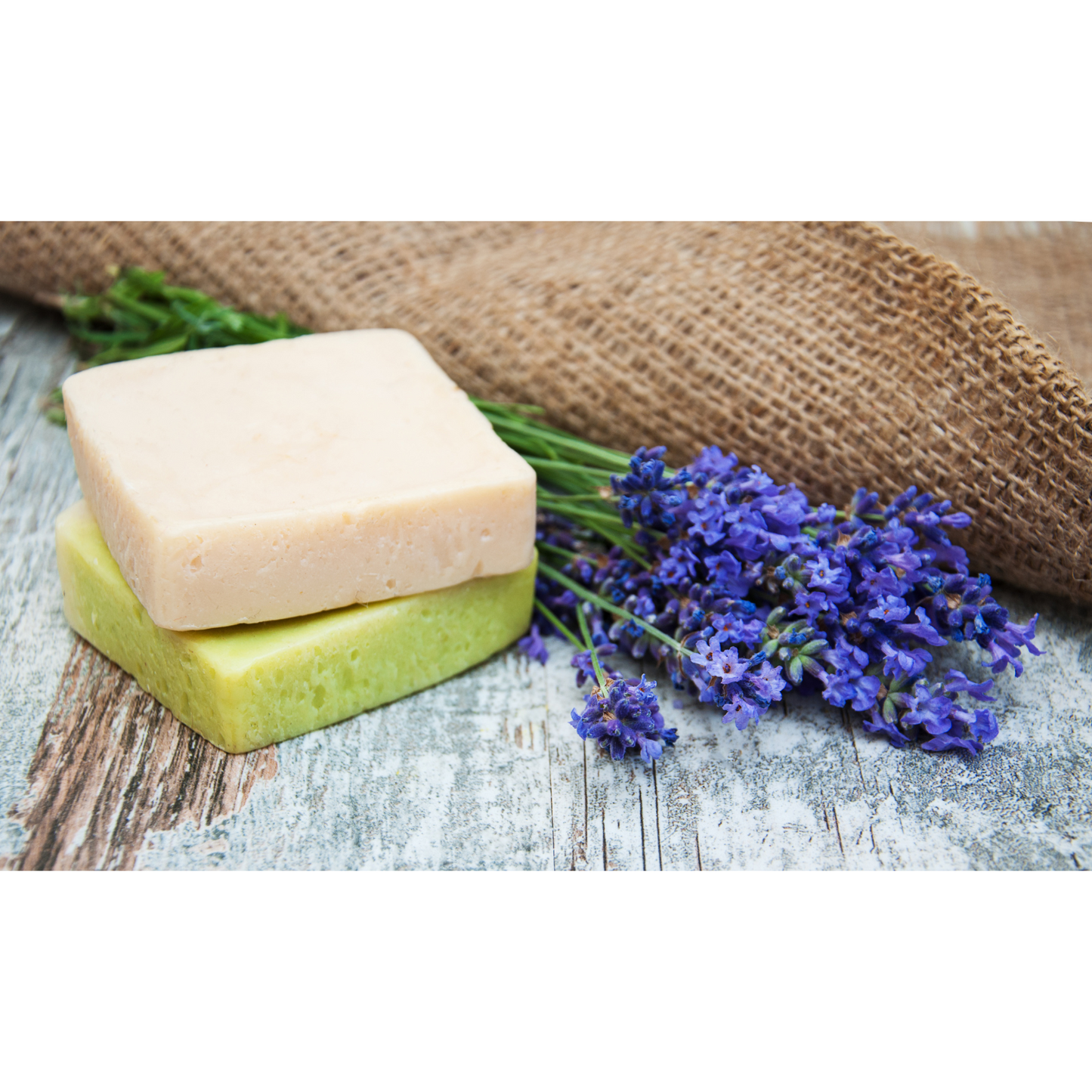 Handmade soap bars with lavendar leaves