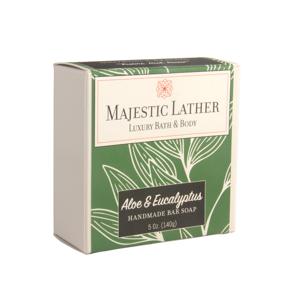 
                      
                        Majestic Lather Aloe and Eucalyptus Handmade Bar Soap Box
                      
                    