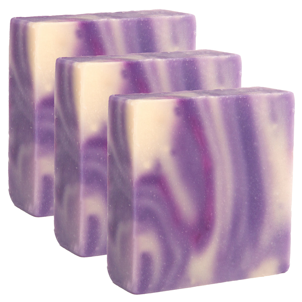 
                      
                        Majestic Lather Lavender Handmade Bar Soap Close Up 3 Bars
                      
                    