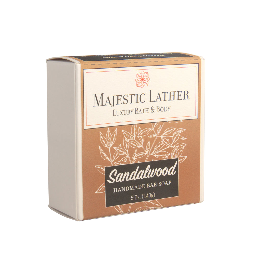 
                      
                        Majestic Lather Sandalwood Handmade Bar Soap Close Up
                      
                    